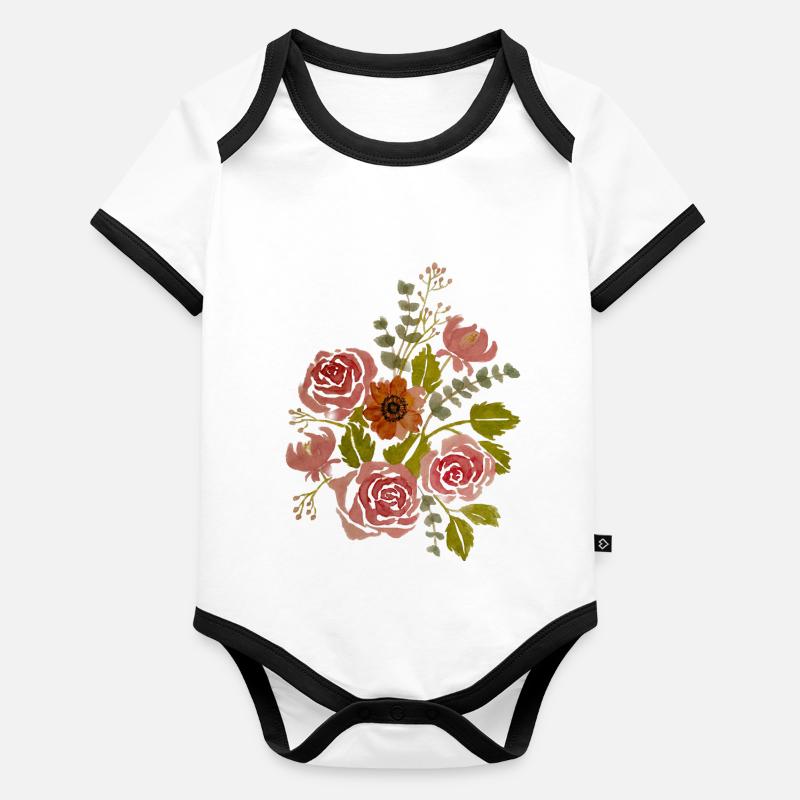 Bouquet de fleurs Body Bébé bio contrasté manches courtes
