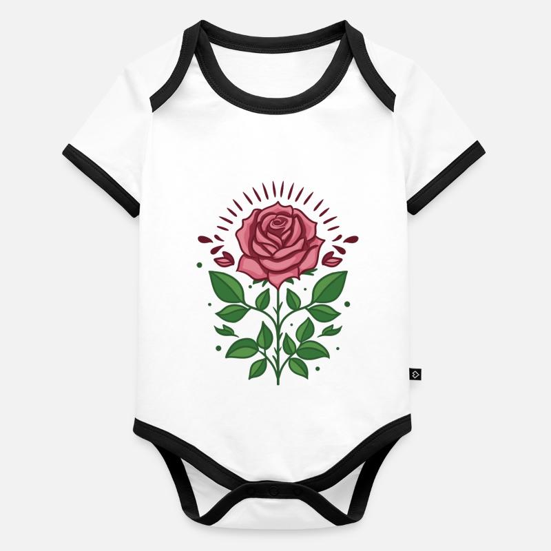 Fleur de rose Body Bébé bio contrasté manches courtes