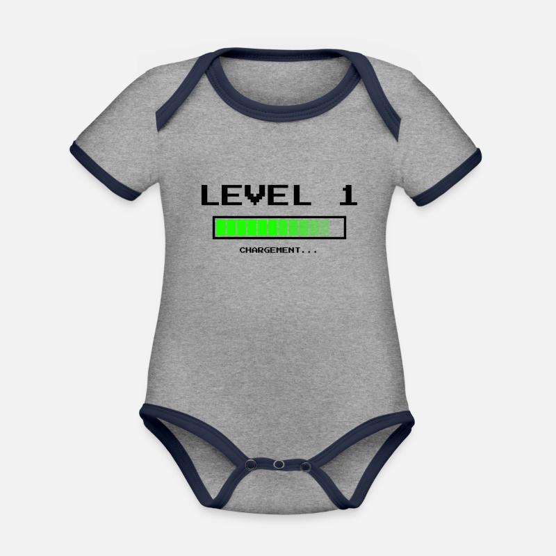LEVEL 1 - Body Bébé bio contrasté manches courtes - gris chiné/bleu marine