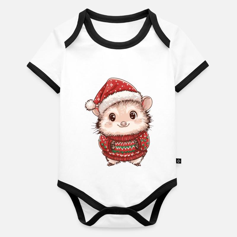 Hérisson Noël Bande dessinée Body Bébé bio contrasté manches courtes