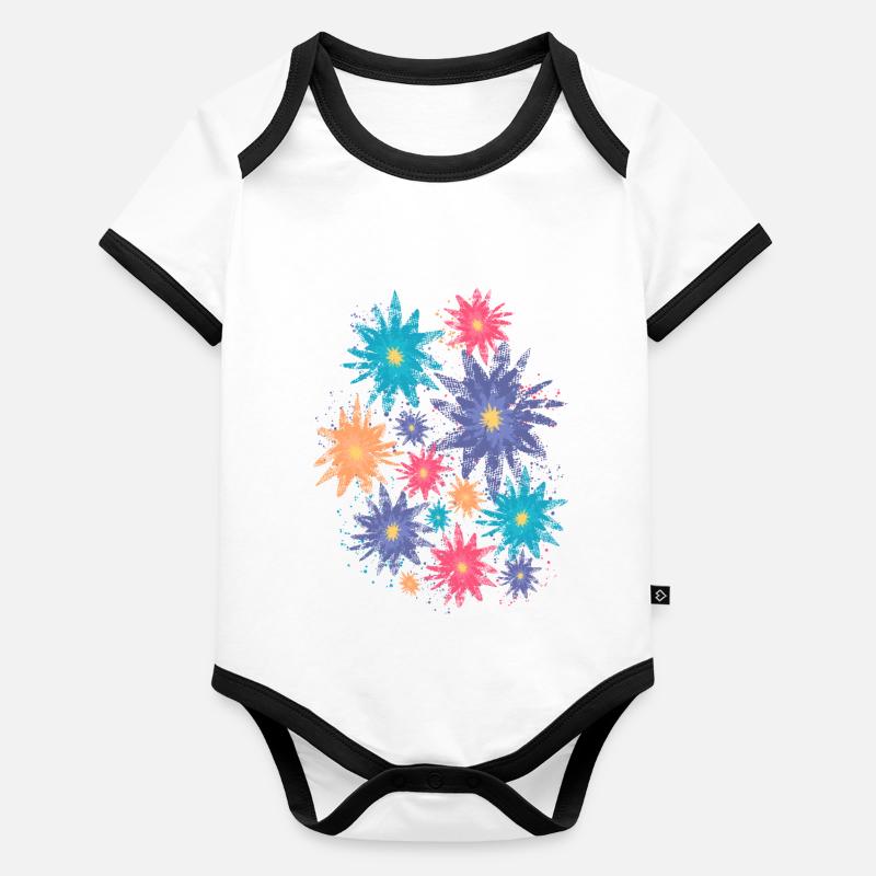 Bunte Blüten (Used) 02 Baby Bio-Kurzarm-Kontrastbody