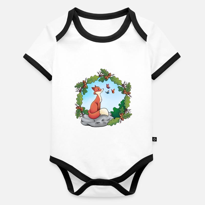 Fuchs und Schmetterlinge Baby Bio-Kurzarm-Kontrastbody