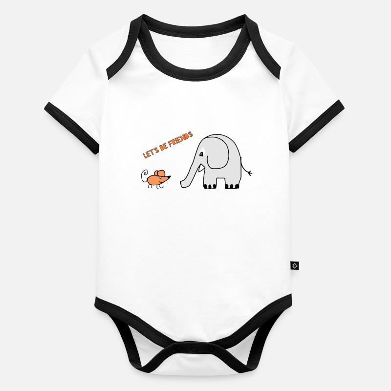 Éléphant et souris, amis Body Bébé bio contrasté manches courtes