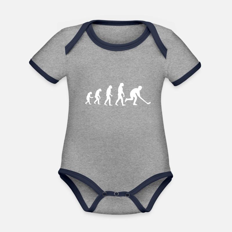 Idée de cadeau Hockey Design Evolution Blanc - Body Bébé bio contrasté manches courtes - gris chiné/bleu marine