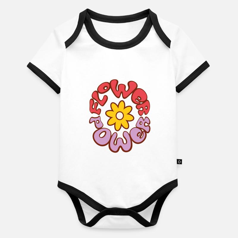 Flower Power Body Bébé bio contrasté manches courtes