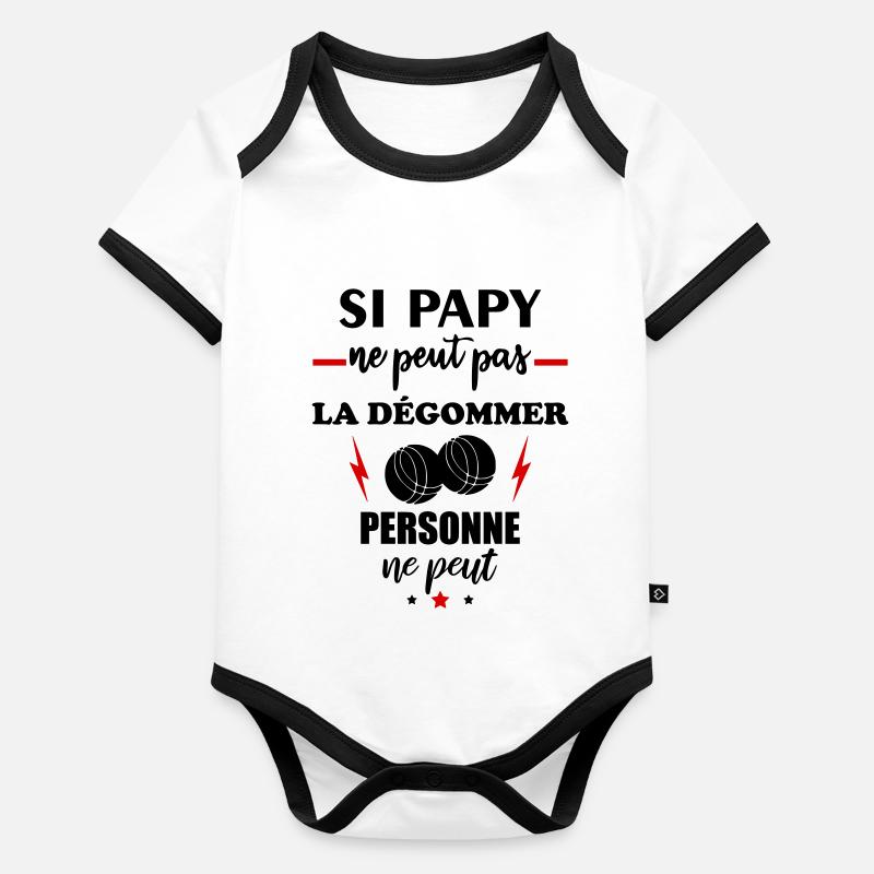 Si papy ne peut pas la dégommer, pétanque Body Bébé bio contrasté manches courtes