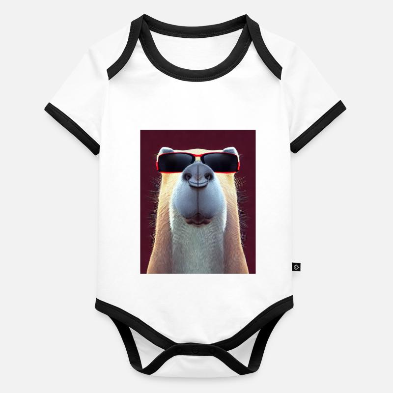 Cool Comic Portrait de Capybara avec des lunettes de soleil Body Bébé bio contrasté manches courtes