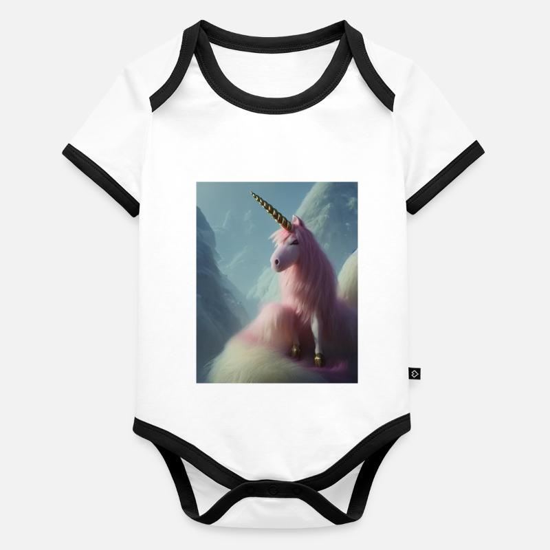 Comic Cartoon Zeichnung eines queeren Einhorns mit Rosa Baby Bio-Kurzarm-Kontrastbody