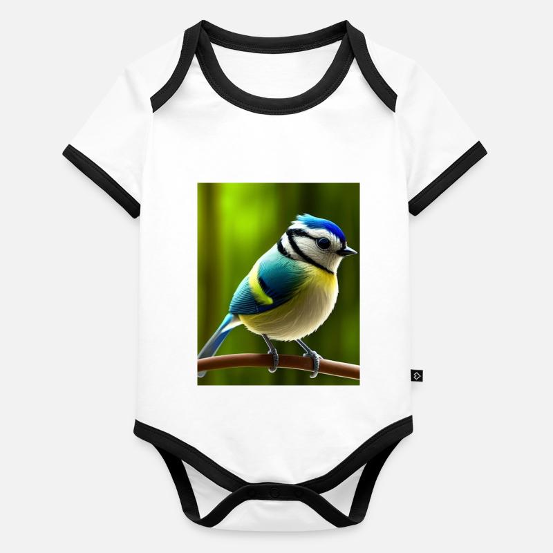 Cool Comic Portrait of a blue tit bird Organic Baby Contrasting Bodysuit