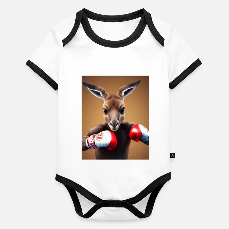 Boxe Kangourou Dessin Bande Dessinée Animal Australie Body Bébé bio contrasté manches courtes