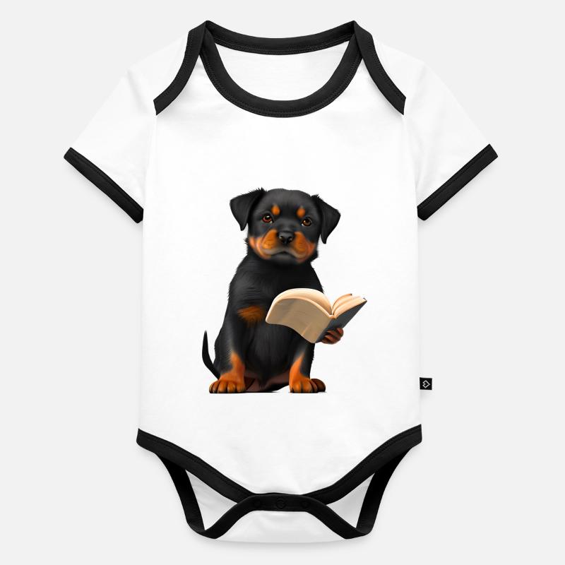 Rottweiler Buch lesen Hunde Rottweilerwelpe Hund Baby Bio-Kurzarm-Kontrastbody