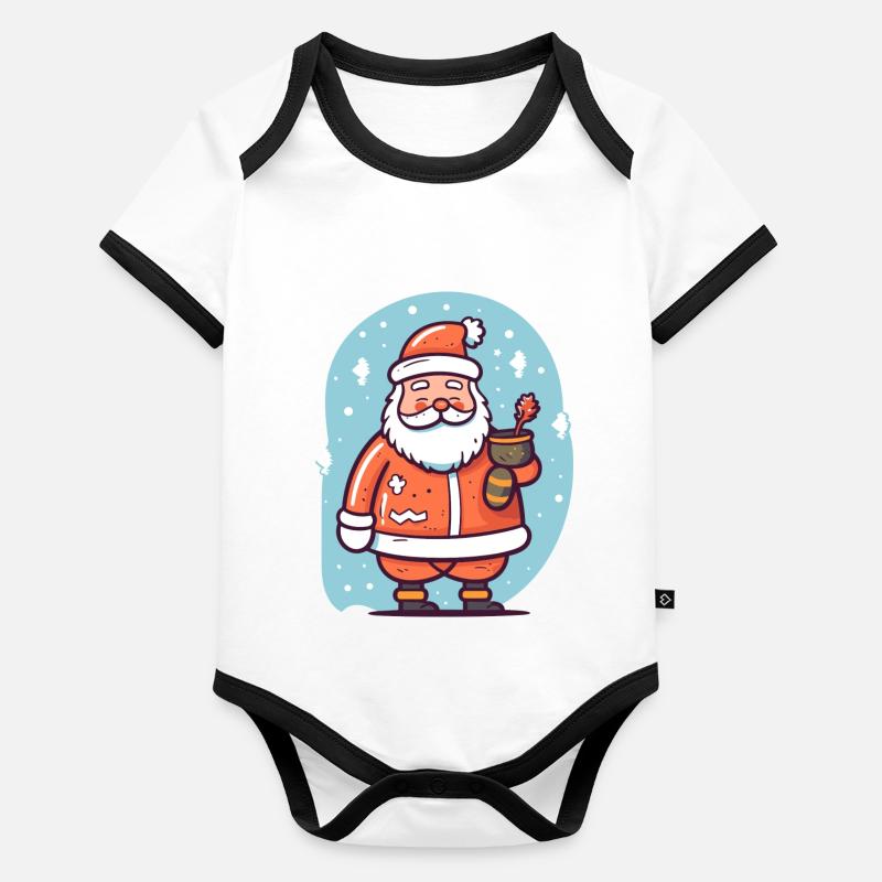 Père Noël dans la neige Body Bébé bio contrasté manches courtes