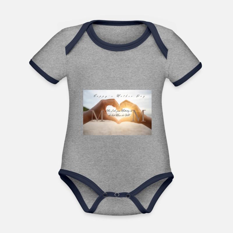 Muttertagsgeschenk - Baby Bio-Kurzarm-Kontrastbody - Grau meliert/Navy