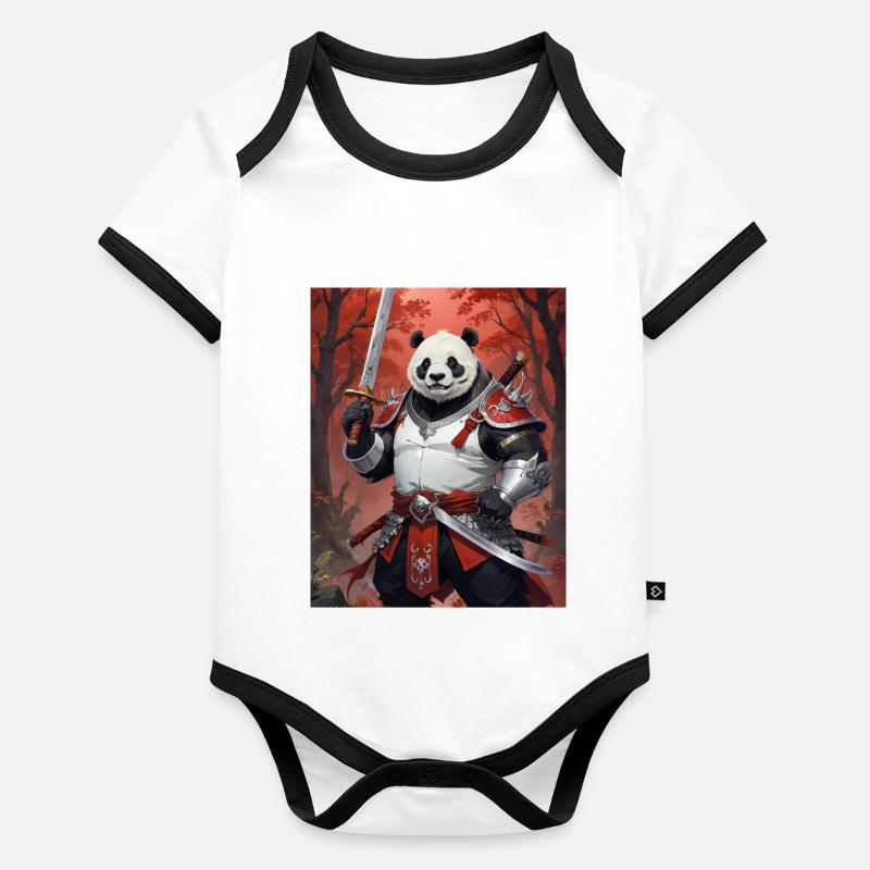 Une bête monstrueuse : un panda, un samouraï, un ours panda Body Bébé bio contrasté manches courtes