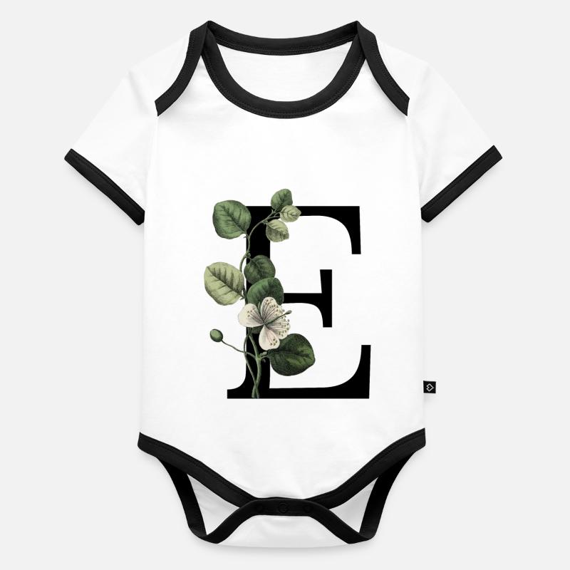 lettre e botanique vert Body Bébé bio contrasté manches courtes