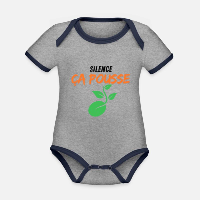 Silence sa pousse - Body Bébé bio contrasté manches courtes - gris chiné/bleu marine