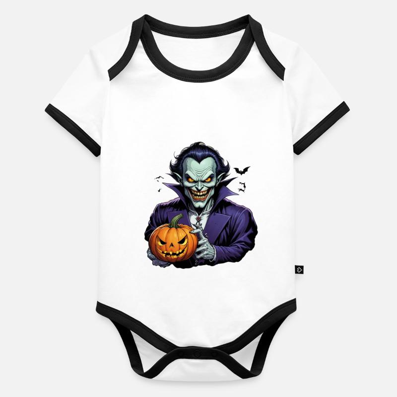 Halloween - Vampire Bloodsucker Horror with Pumpkin Organic Baby Contrasting Bodysuit