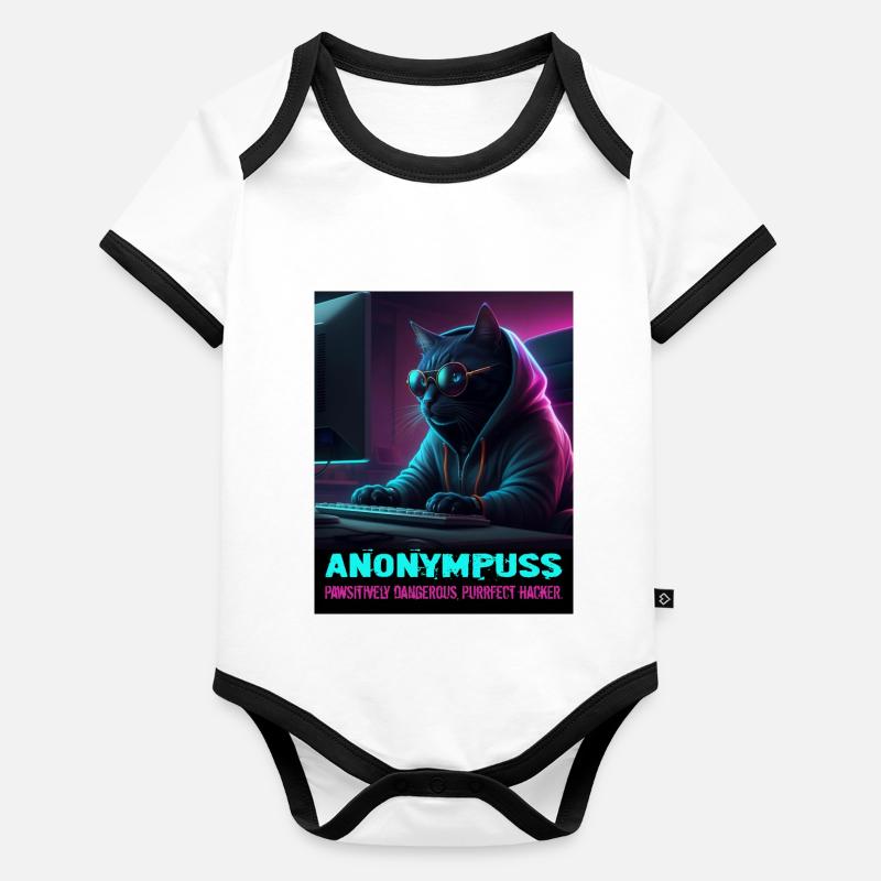 Anonympuss Chat Hacker Drôle Image Chat Mème Body Bébé bio contrasté manches courtes