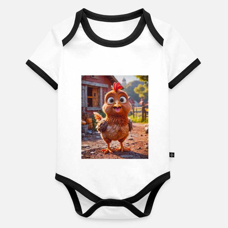 Animaux super mignons dans une forêt – Poulet Body Bébé bio contrasté manches courtes
