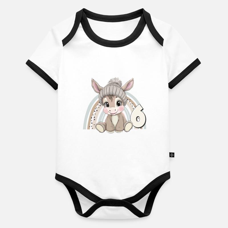 6. Geburtstag Esel Regenbogen Süß Niedlich Baby Bio-Kurzarm-Kontrastbody