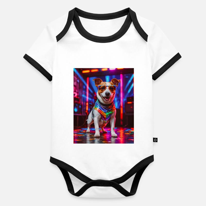 super mignon chien victime de la mode Jack Russel Terrier Body Bébé bio contrasté manches courtes