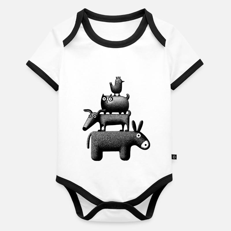Stadtmusikanten "schwarz" Baby Bio-Kurzarm-Kontrastbody
