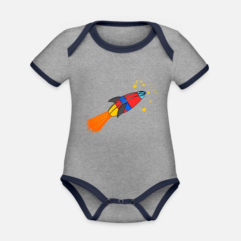 fusée - Body Bébé bio contrasté manches courtes - gris chiné/bleu marine