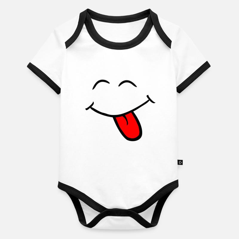 Bouh ! Smiley qui tire la langue Body Bébé bio contrasté manches courtes