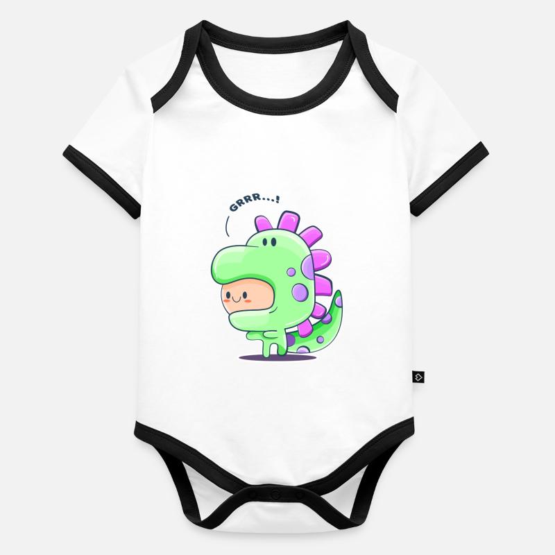 Dino Kawaii Organic Baby Contrasting Bodysuit