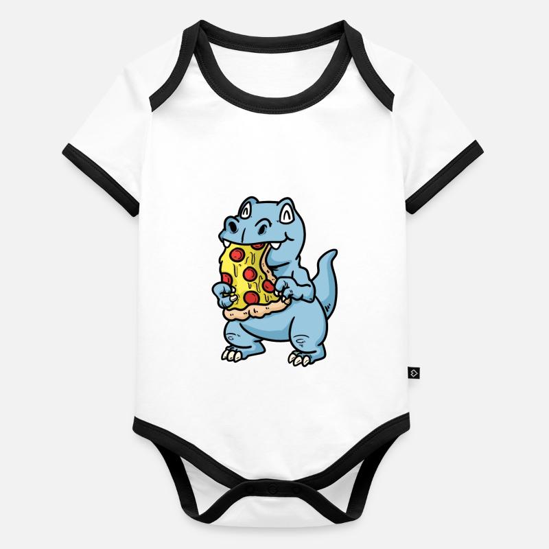 Dino mit Pizza Baby Bio-Kurzarm-Kontrastbody