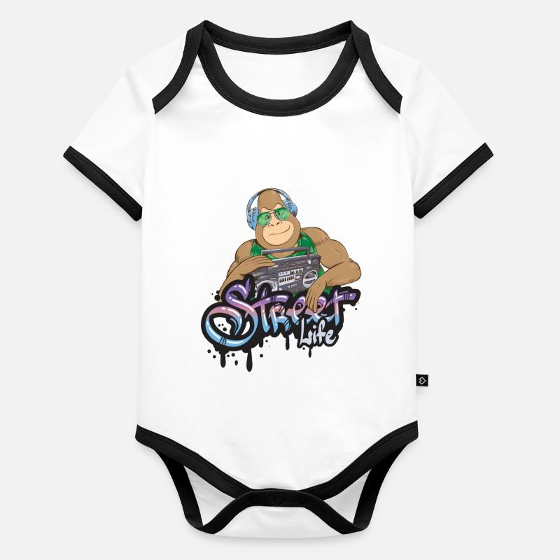 Gorilla Hiphop Body Bébé bio contrasté manches courtes
