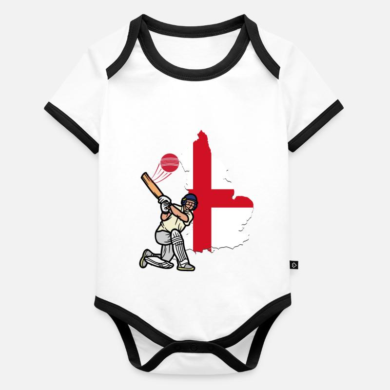 Match de cricket - Angleterre de cricket - Engalnd flag Body Bébé bio contrasté manches courtes