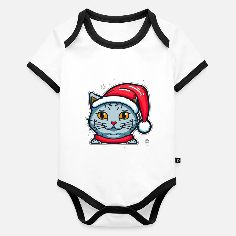 Belle illustration numérique de chaton de Noël, le Body Bébé bio contrasté manches courtes