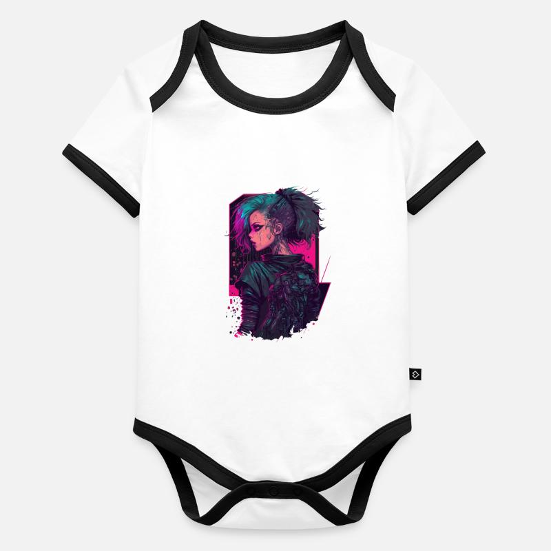 Coole digitale Illustration einer Punk-Dame Baby Bio-Kurzarm-Kontrastbody