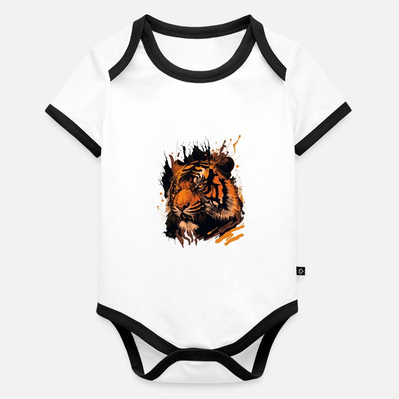 Tiger showing Teeth Organic Baby Contrasting Bodysuit