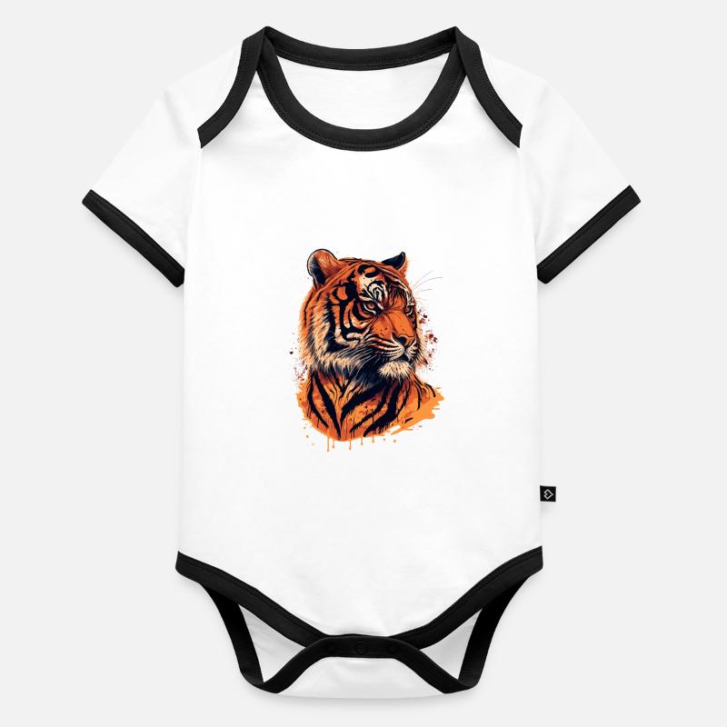 Tiger - Digital Artwork Organic Baby Contrasting Bodysuit