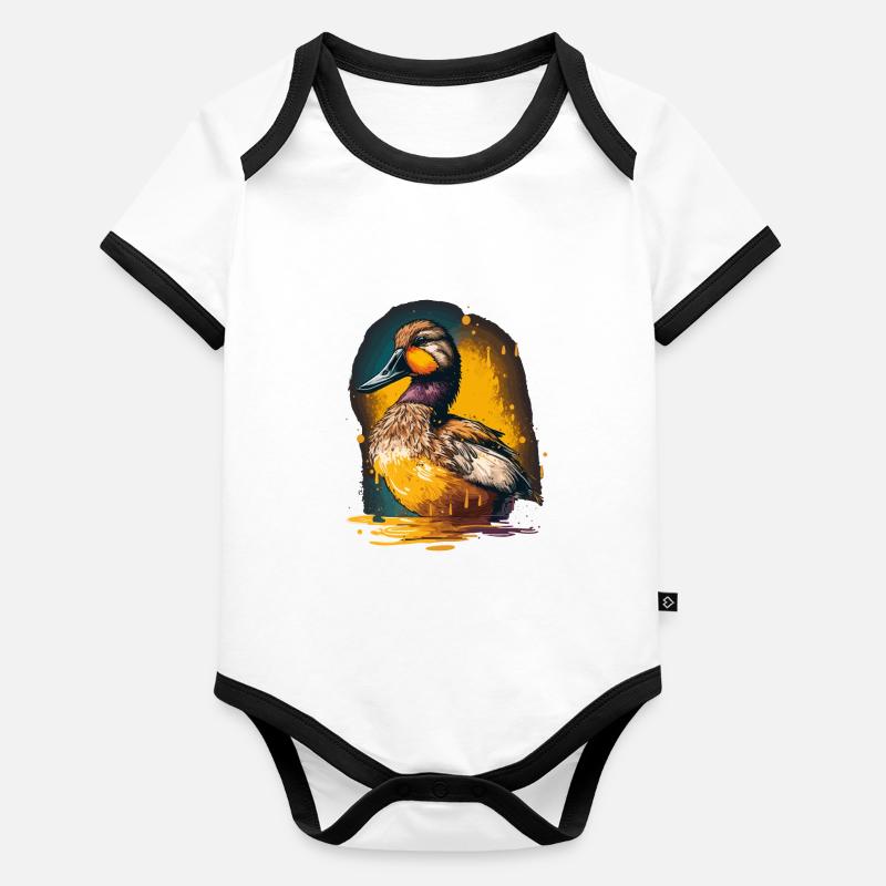 Colorful Duck Illustration Organic Baby Contrasting Bodysuit