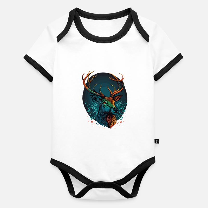 Hirschkopf Design Baby Bio-Kurzarm-Kontrastbody