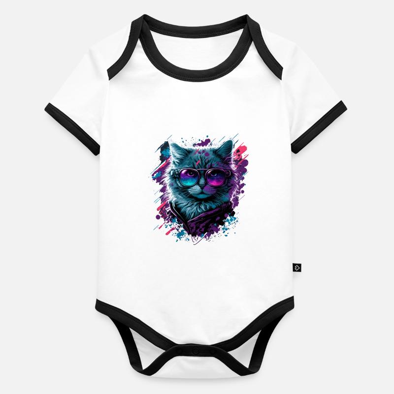 Néo Chat Body Bébé bio contrasté manches courtes