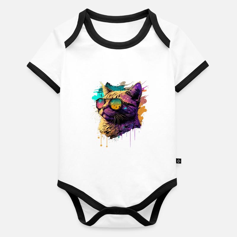 Katze mit Neon-Sonnenbrille Baby Bio-Kurzarm-Kontrastbody