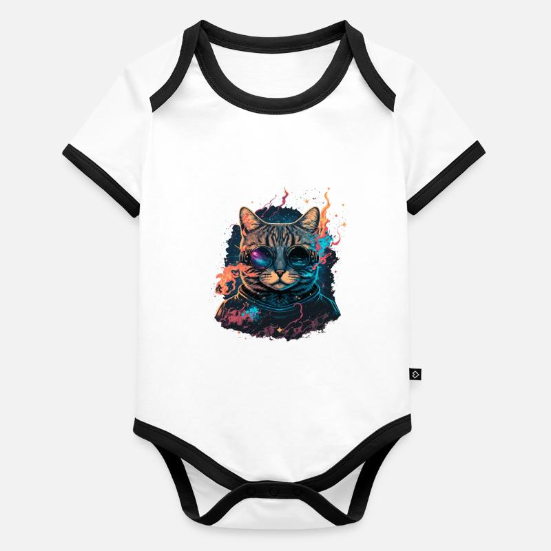 Chat Galaxy Body Bébé bio contrasté manches courtes