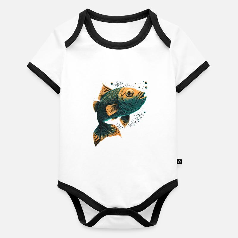 Fischfächer Illustration Baby Bio-Kurzarm-Kontrastbody