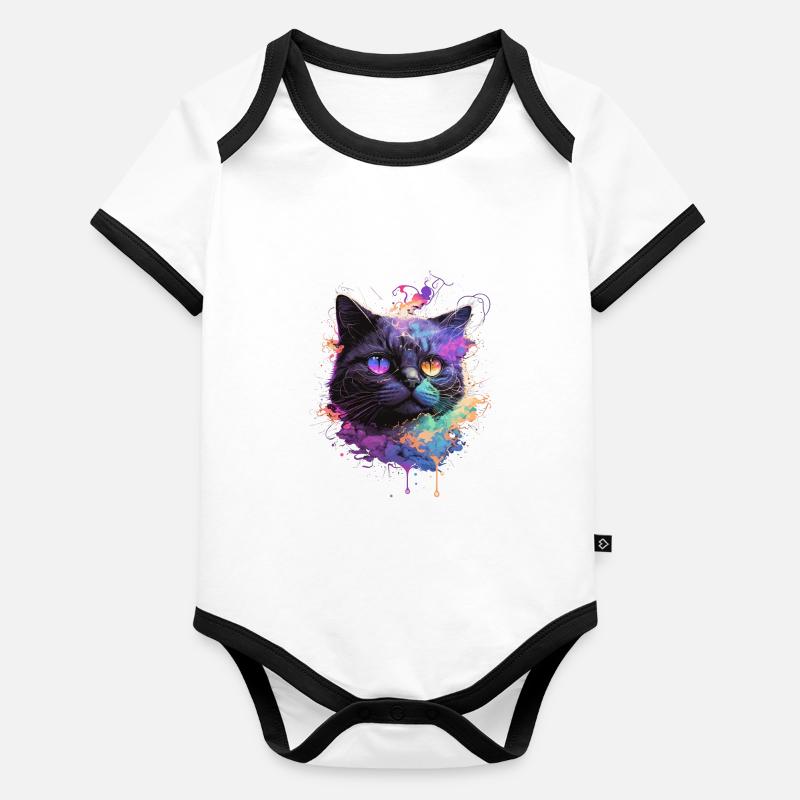 Illustration de chat coloré Body Bébé bio contrasté manches courtes