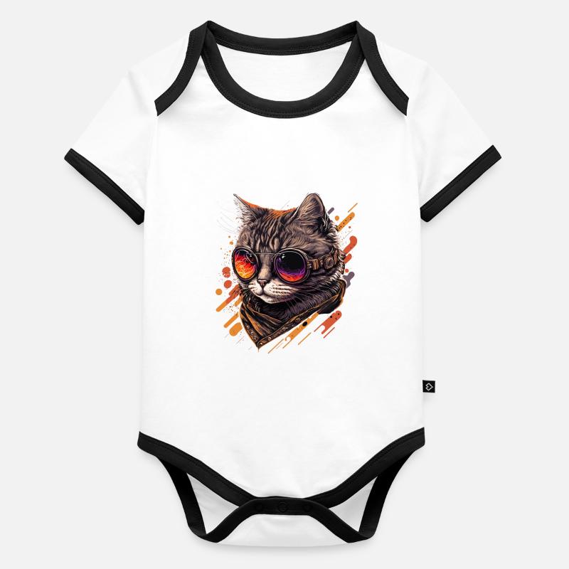 Chat Vintagepunk Body Bébé bio contrasté manches courtes