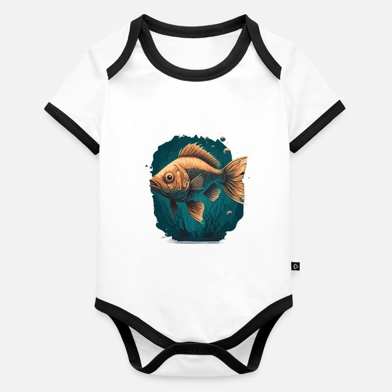 Illustration de poissons d’eau profonde Body Bébé bio contrasté manches courtes