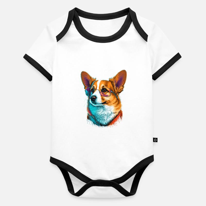 Corgi brillant Body Bébé bio contrasté manches courtes