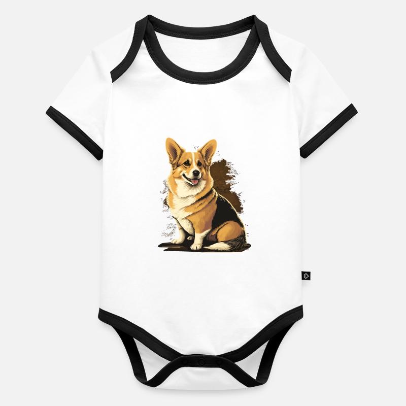 Corgi très mignon Body Bébé bio contrasté manches courtes