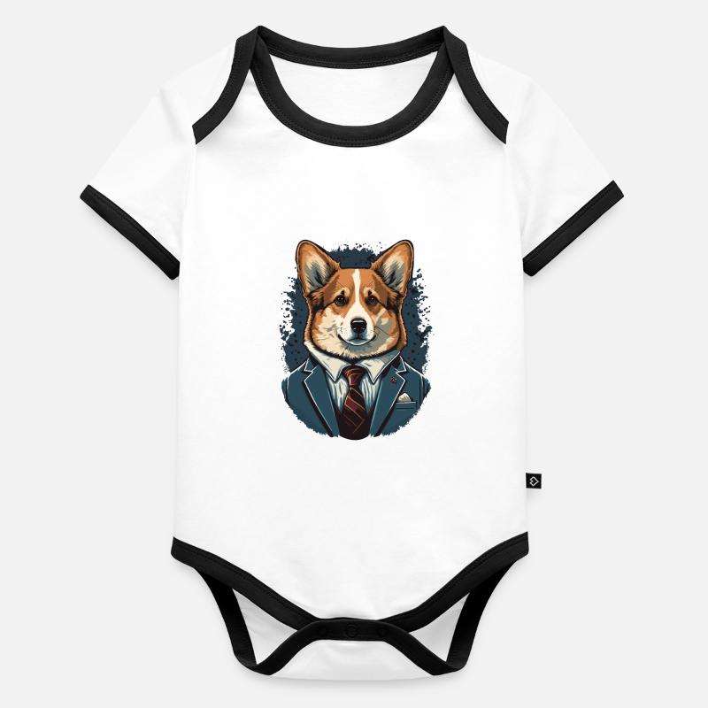 Formal Corgi in a Blue suit Art Organic Baby Contrasting Bodysuit