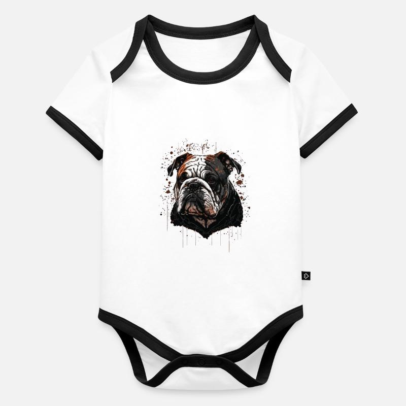 Schwarzer Bulldoggenkopf Baby Bio-Kurzarm-Kontrastbody