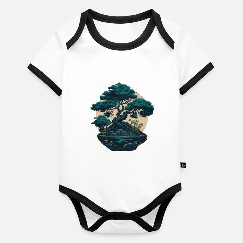 Bonsaï bleu Body Bébé bio contrasté manches courtes